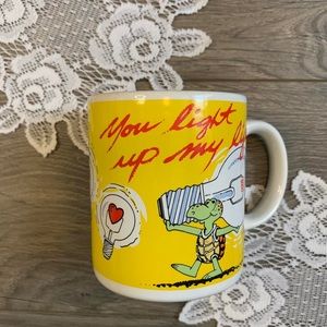 Vintage “You Light Up My Life” Lightbulb And Turtle Graphic Ceramic Mug.